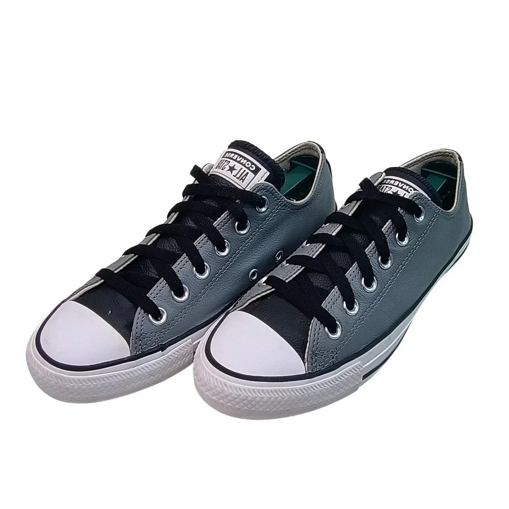 Converse Chuck Taylor All Star Low Top Grey Black Leather Sneakers Womens 8.5